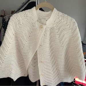 Vintage handmade crocheted cape grandma crocheted ivory